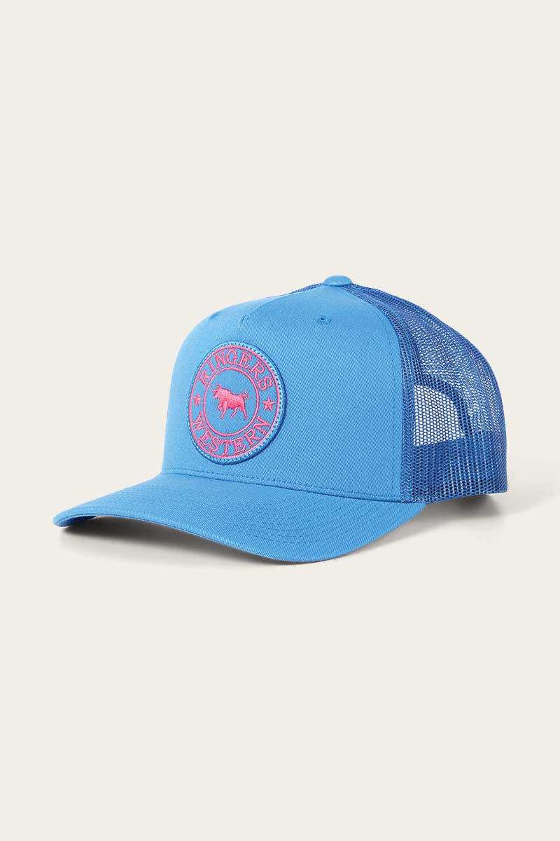 Ringers Western Bull Trucker Cap – Blue W/ Pink Patch