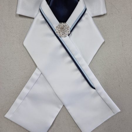 White Stock Navy Centre With Light Blue & Navy Piping