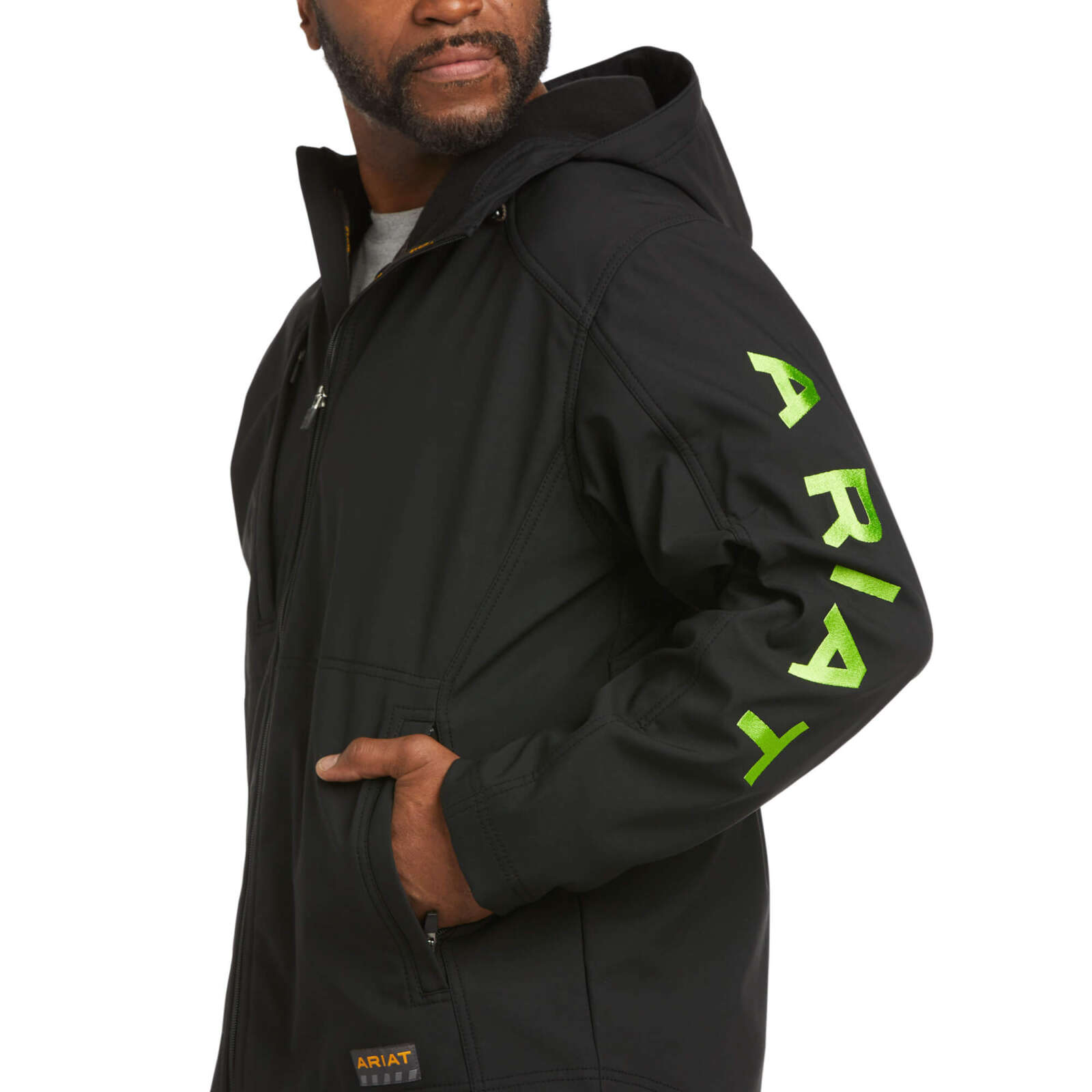 Ariat Mens Rebar Stretch Canvas Softshell Hooded Logo Jacket