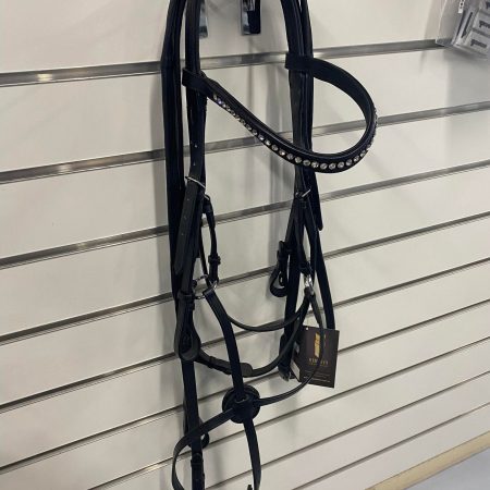 Flexible Fit Bridle Figure 8 Nose W/ Bling Browband – Black – FULL