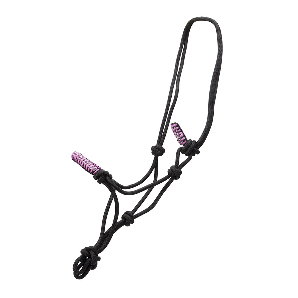Rope Halter W/Crystals Black W/Pink
