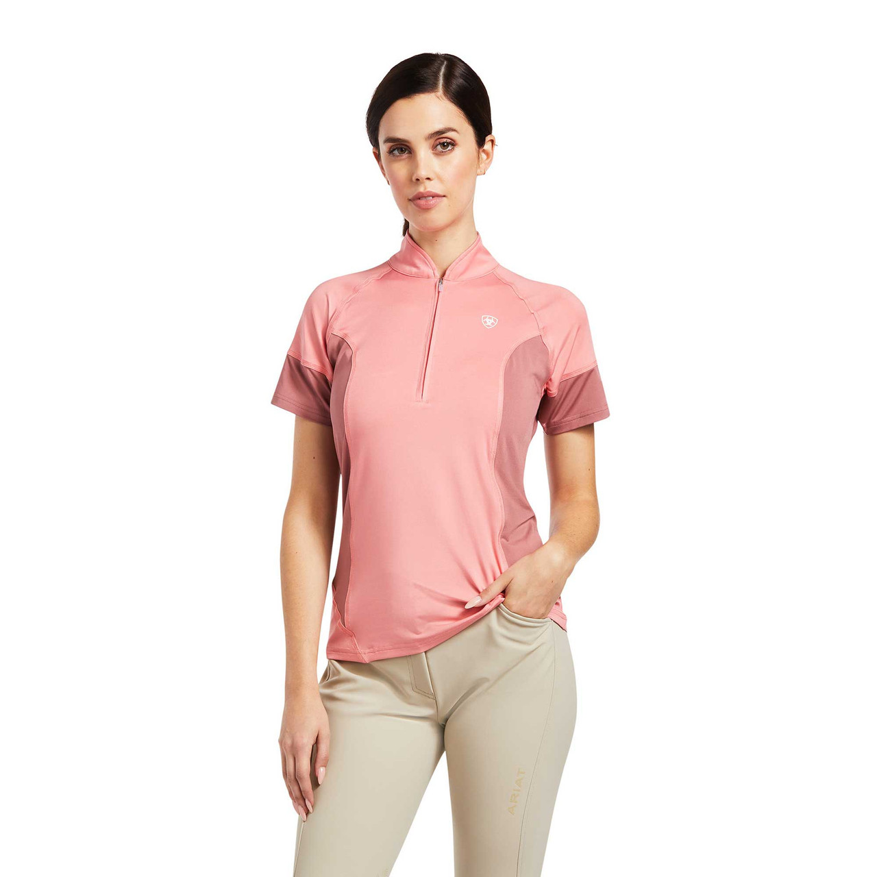 Ariat Ladies Cambria Jersey 1/4 Zip Baselayer Shirt-Peach Blossom