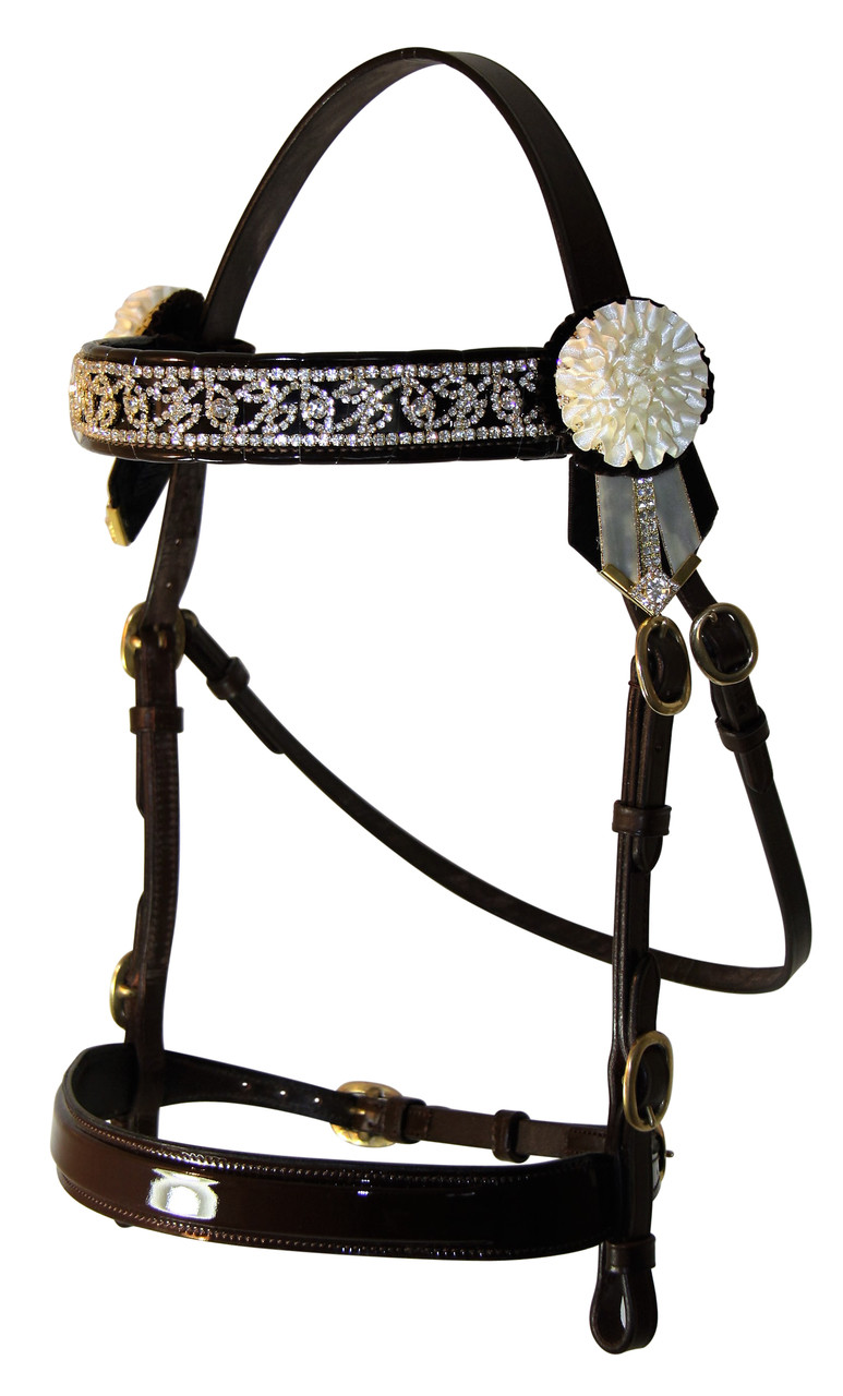 Patent Leather In Hand Bridle With Butterfly Lead-Full Size Havana