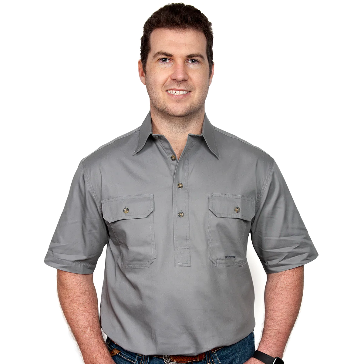 Just Country Men’s Adam Short Sleeve Workshirt – Steel Grey