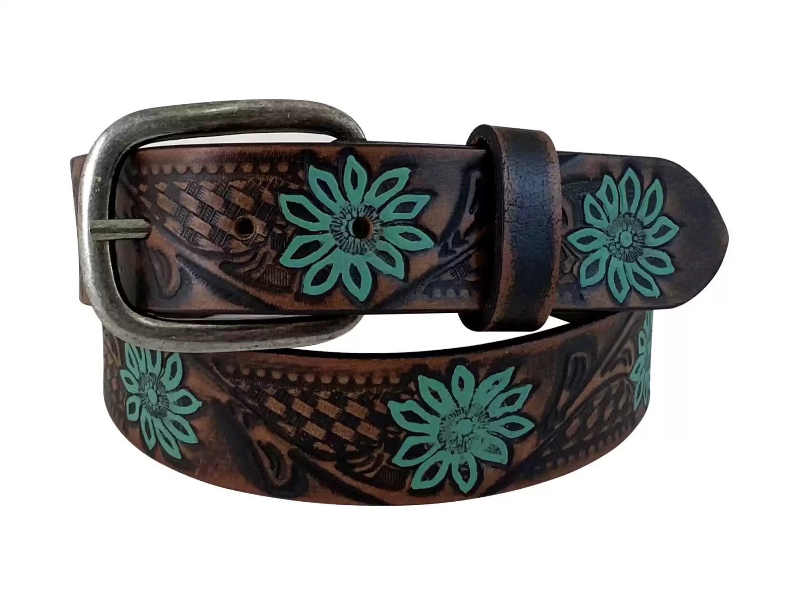 Roper Womens Belt Leather Tooled Brown