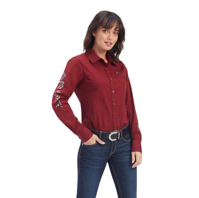 Ariat Women’s Team Kirby Stretch LS Shirt – Rouge Red