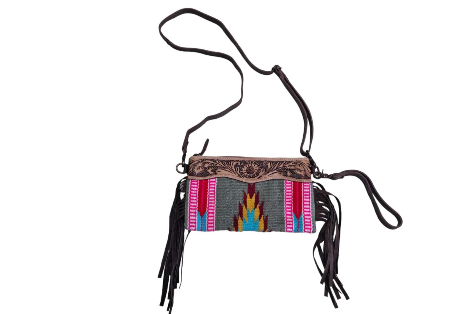 Western Wool Aztec Cross-Body Bag – Pink