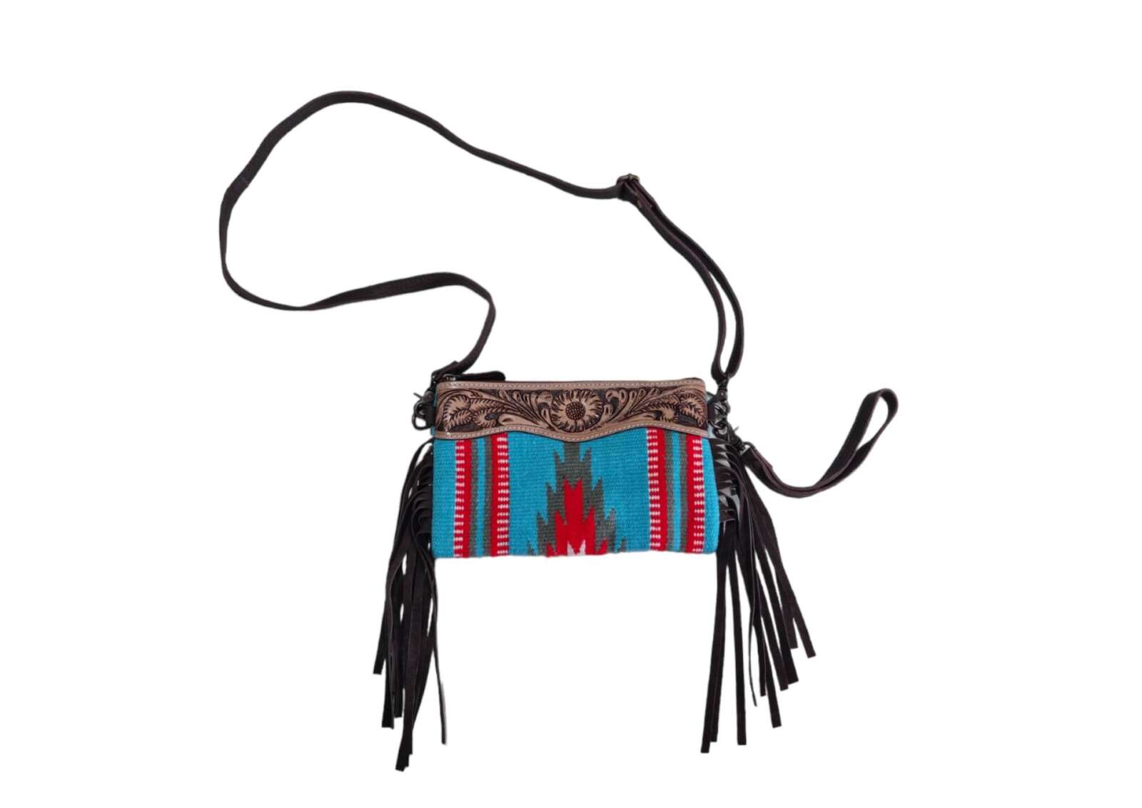 Western Wool Aztec Cross-Body Bag – Blue