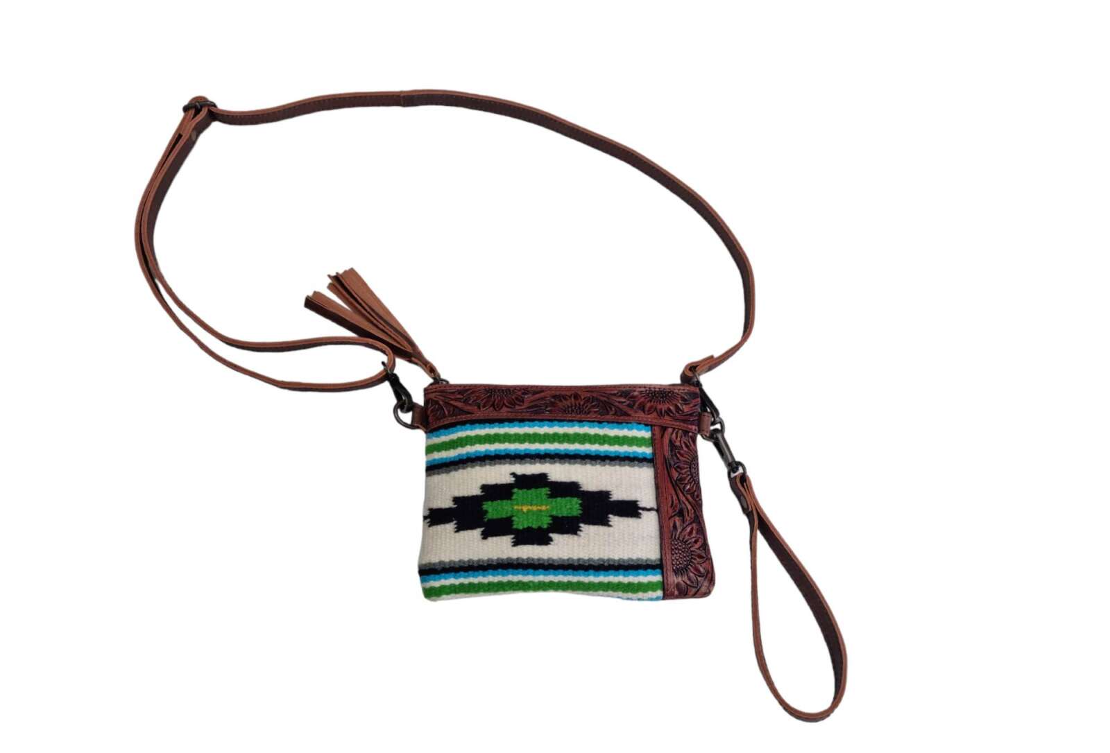 Western Wool Aztec Cross-Body Bag – Green
