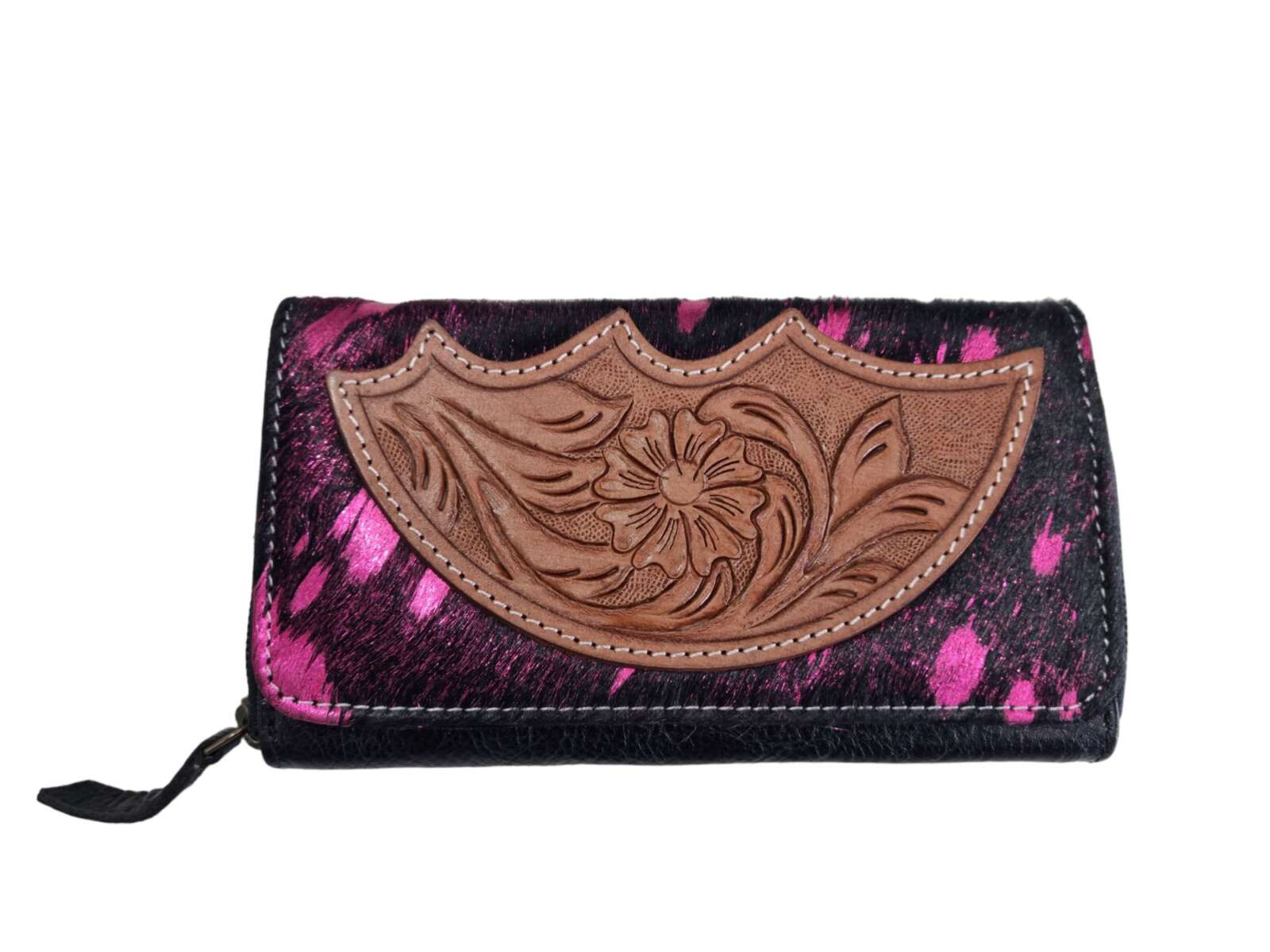 Cowhide Wallet – Black/Pink