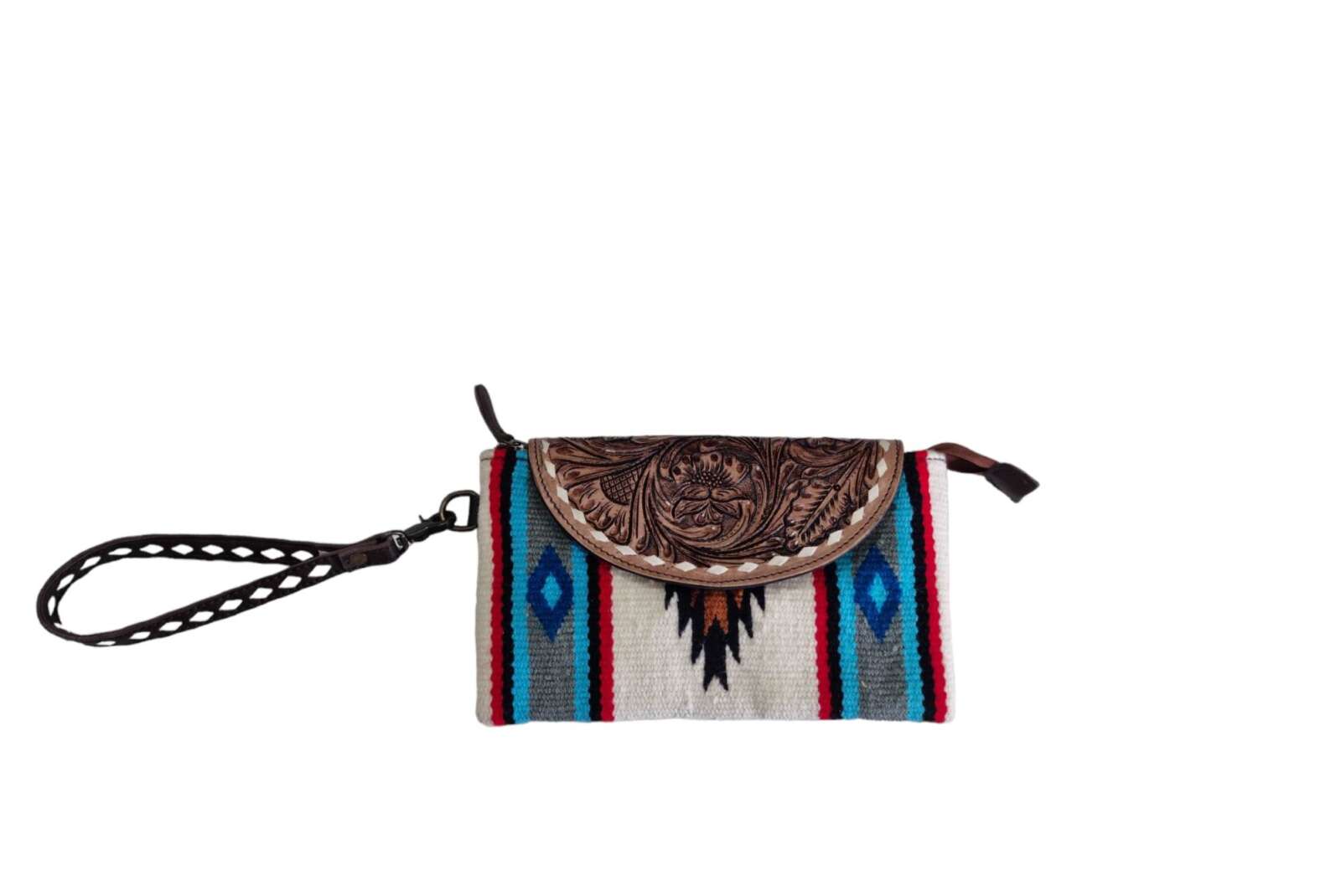 Western Wool Aztec Clutch W/ Strap – Red, White & Blue
