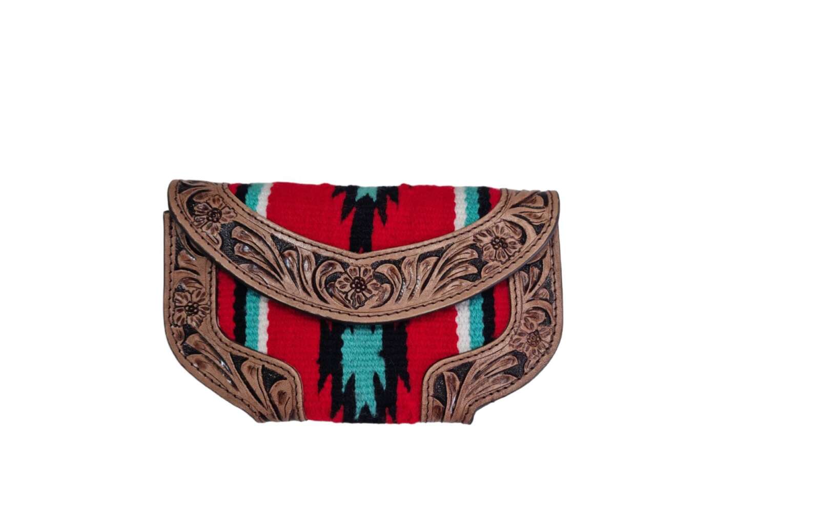 Western Wool Clutch W/ Tooled Leather – Red