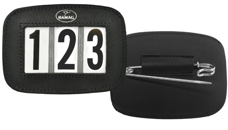 Hamag™ Leather Saddle Cloth Number Holders (Pair) – Black 3 Digit