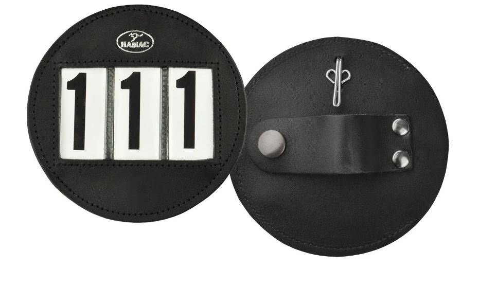 Hamag™ Round Leather Bridle Number Holders (Pair) – Black 3 Digit