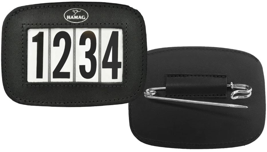 Hamag™ Leather Saddle Cloth Number Holders (Pair) – Black 4 Digit