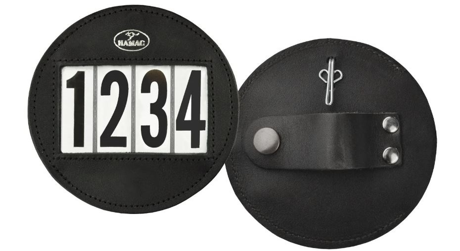 Hamag™ Round Leather Bridle Number Holders (Pair) – Black 4 Digit