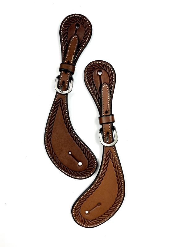 Ezy Ride Spur Strap Shaped With Rope Border Stamping Dark Tan