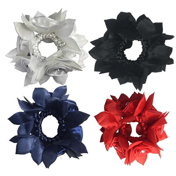 Hamag Rose Petal Hair Scrunchie With Crystals
