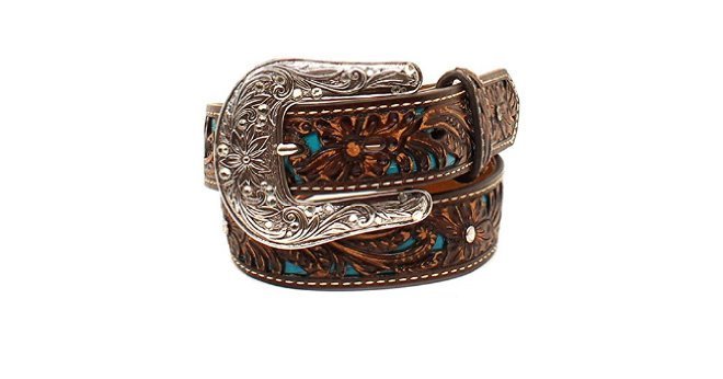 Girl’s Ariat Floral Tooled With Turquoise Inlay Belt