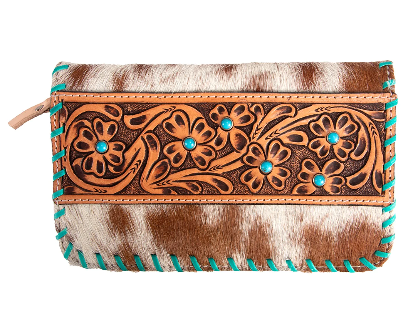 Fort Worth Cowhide Leather Wallet – Brown & Turquoise