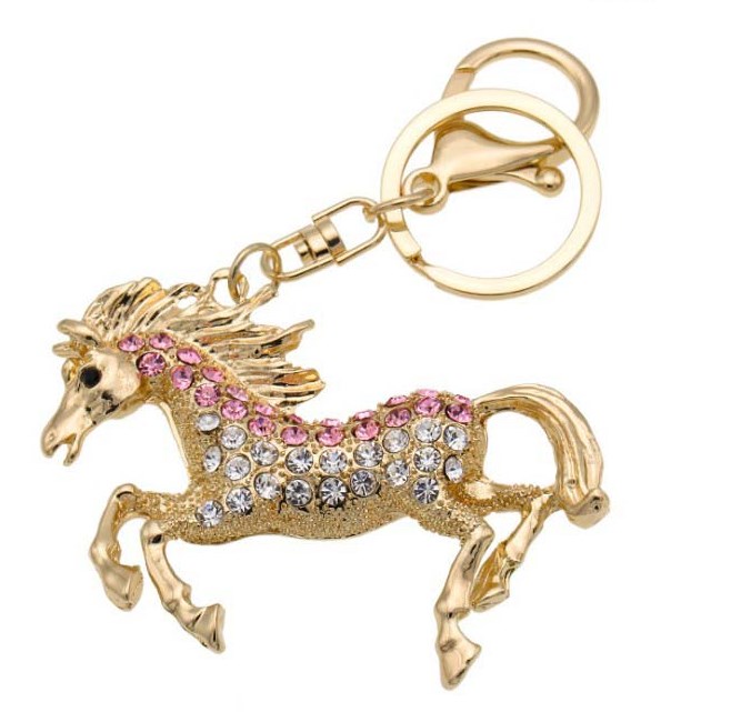 Keyring Horse With Pink And Clear Crystals