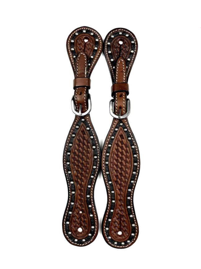 Ezy Ride Spur Strap With Basket Stamp And Border Dots 2 Tone – Chestnut