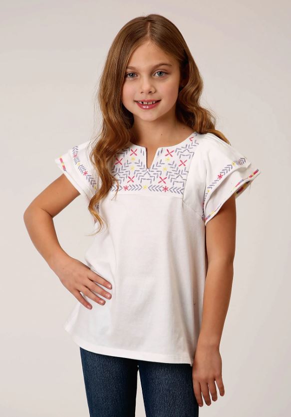 Roper Girl’s Five Star Collection Top – White Milange