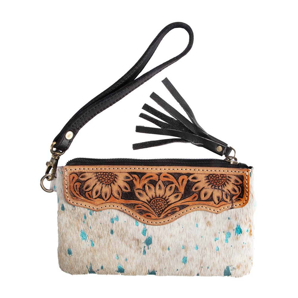 Fort Worth Cowhide Leather Purse – Cream & Turquoise