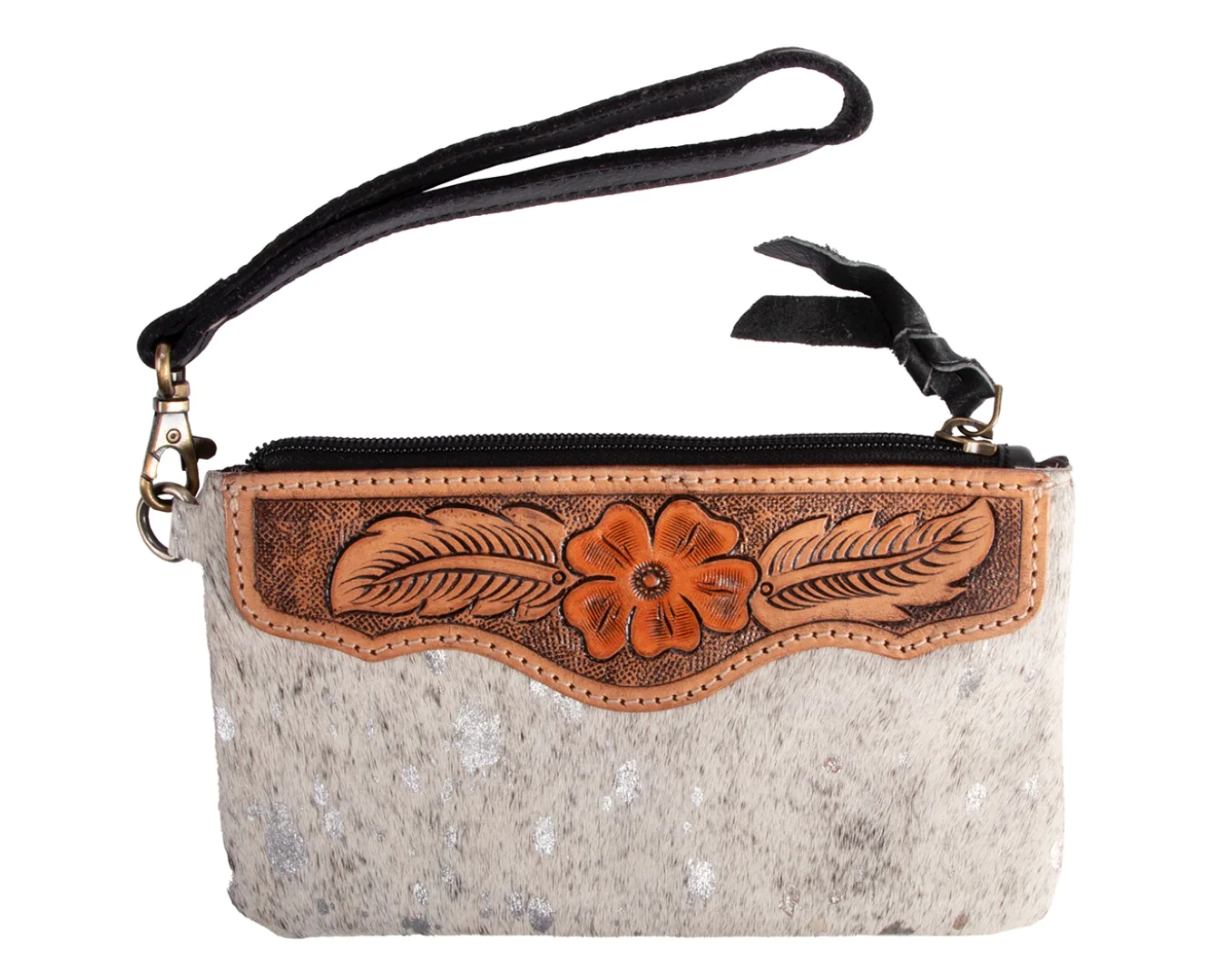 Fort Worth Cowhide Leather Purse – Cream & Silver