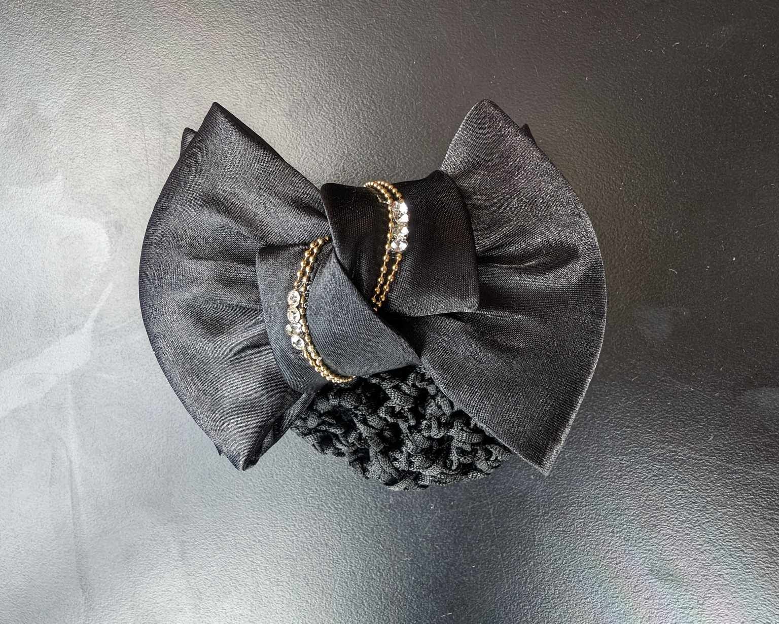 Hair Net- Black Bow With Crystals