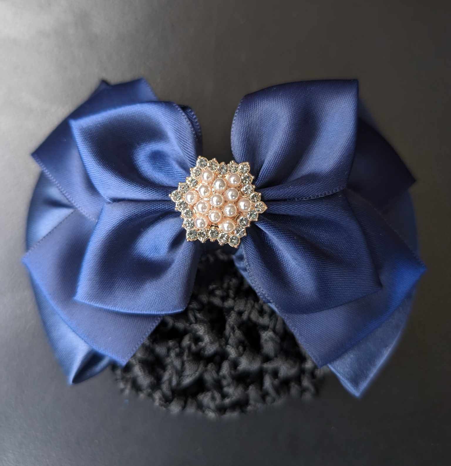 Hair Net-Navy Bow With Pearl & Crystal Star