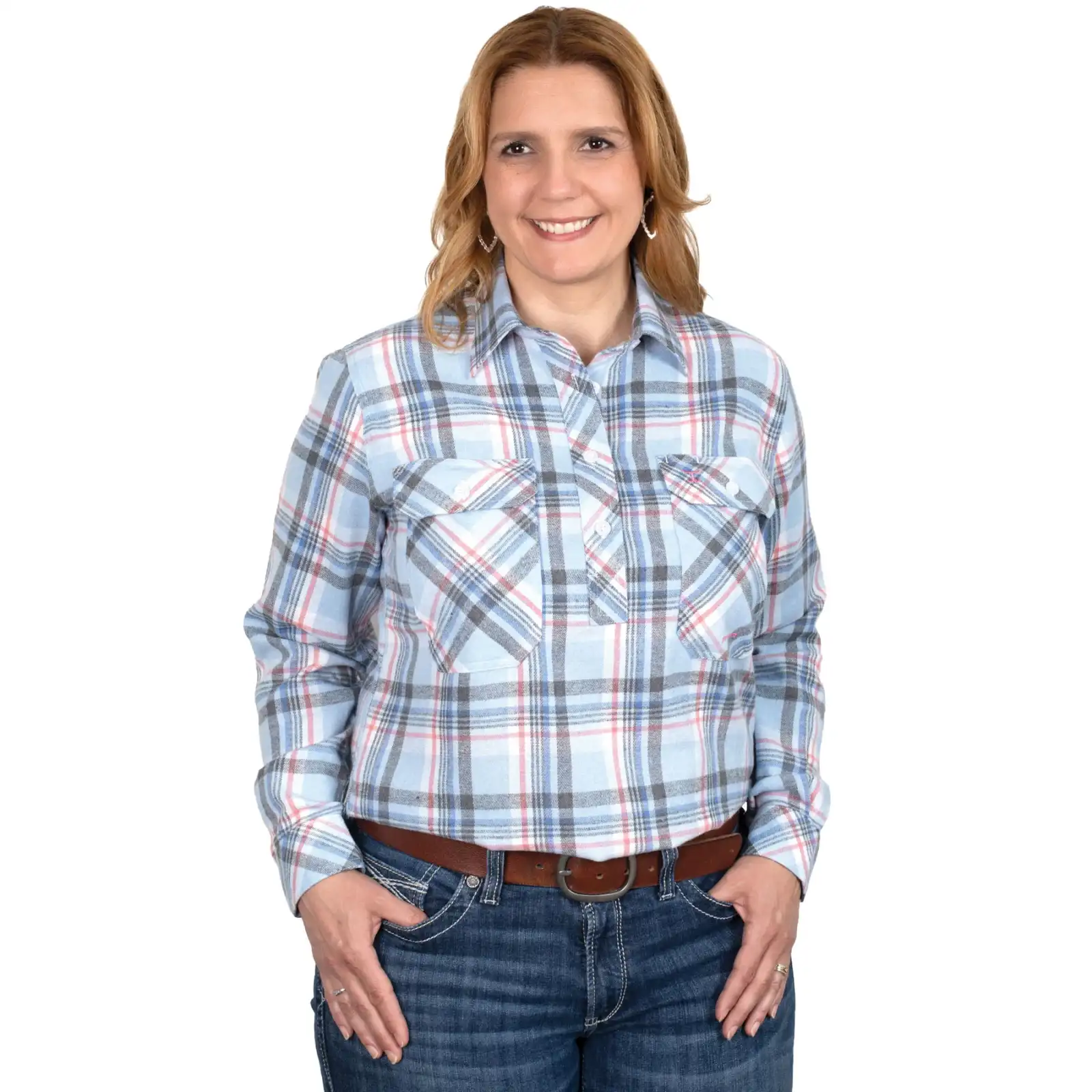 Just Country Women’s – Jahna Flannel – 1/2 Button-Blue