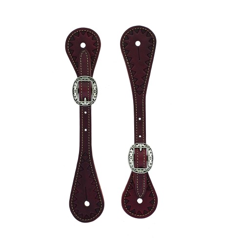 Weaver Youth Triangle Tooled Spur Straps – Chestnut