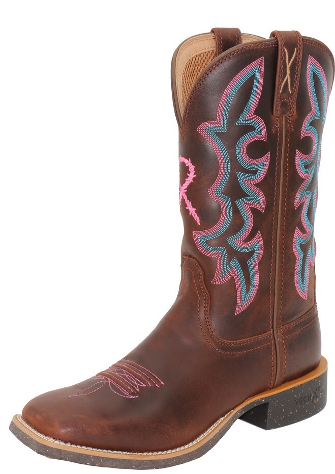 Twisted X Ladies 11″ Tech X2 Boot – Chocolate Truffle/Pink/Blue