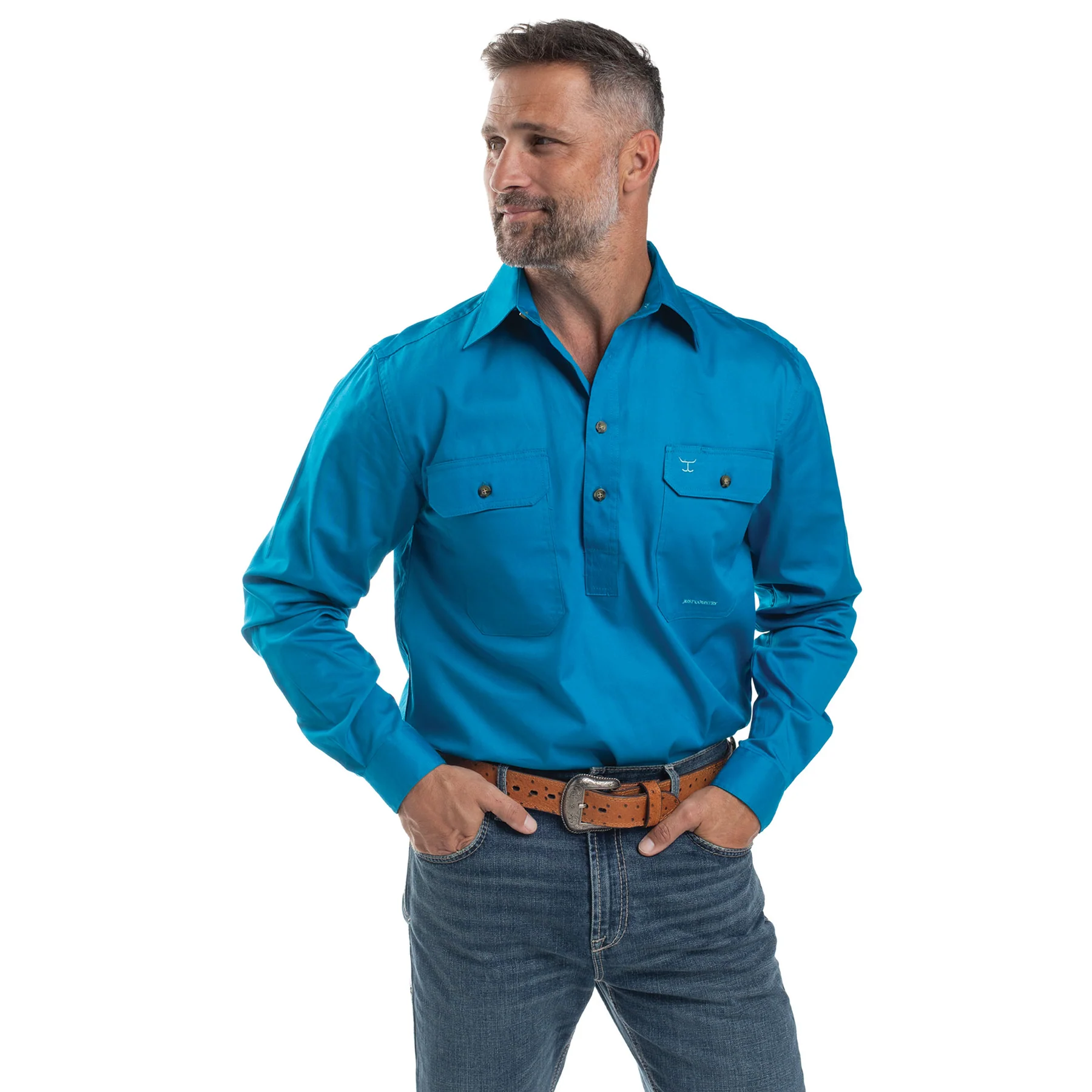 Just Country Men’s Cameron Workshirt – Blue Jewel